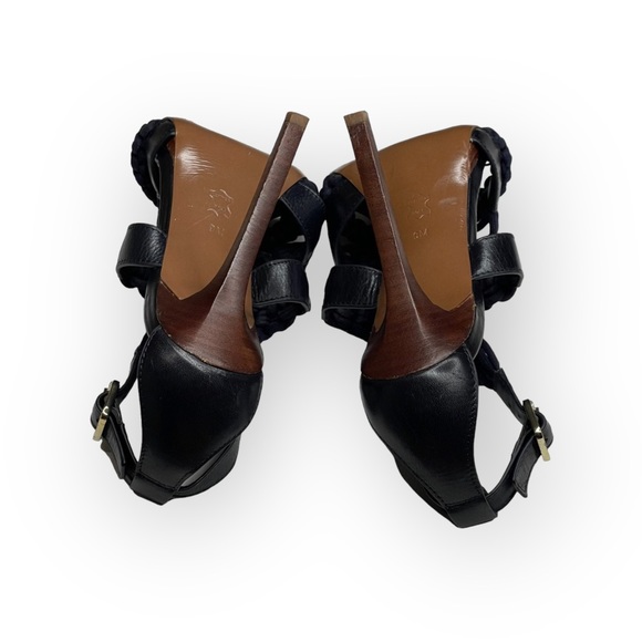 Tory Burch ✤ Fleur Nautical Rope Strappy Platform Stiletto Heel Sandals ✤ Navy 9 - Picture 12 of 16